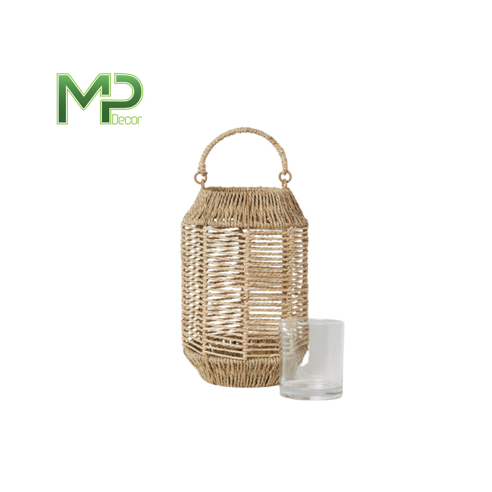 Indoor Rattan Wicker Lanterns Home Decoration Hanging Candle Lantern with Handle Custom Design Bamboo