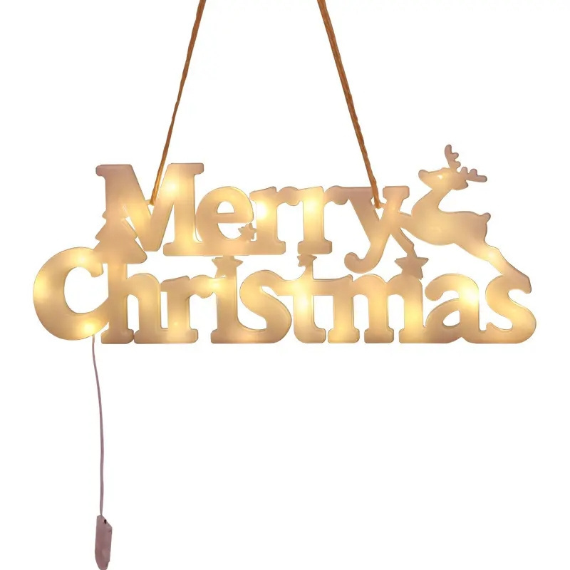 Pendant Lantern Merry Christmas Tree Garland Hanging luces navidad led 3D Lamp New Year Decor Letter Night Light