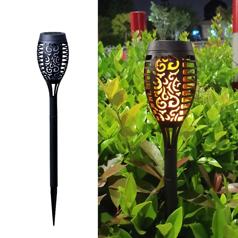 12 Leds Solar Flame Flickering Tiki Garden Torch Night Lights Outdoor Pathway Spike Landscape Decoration For Lawn