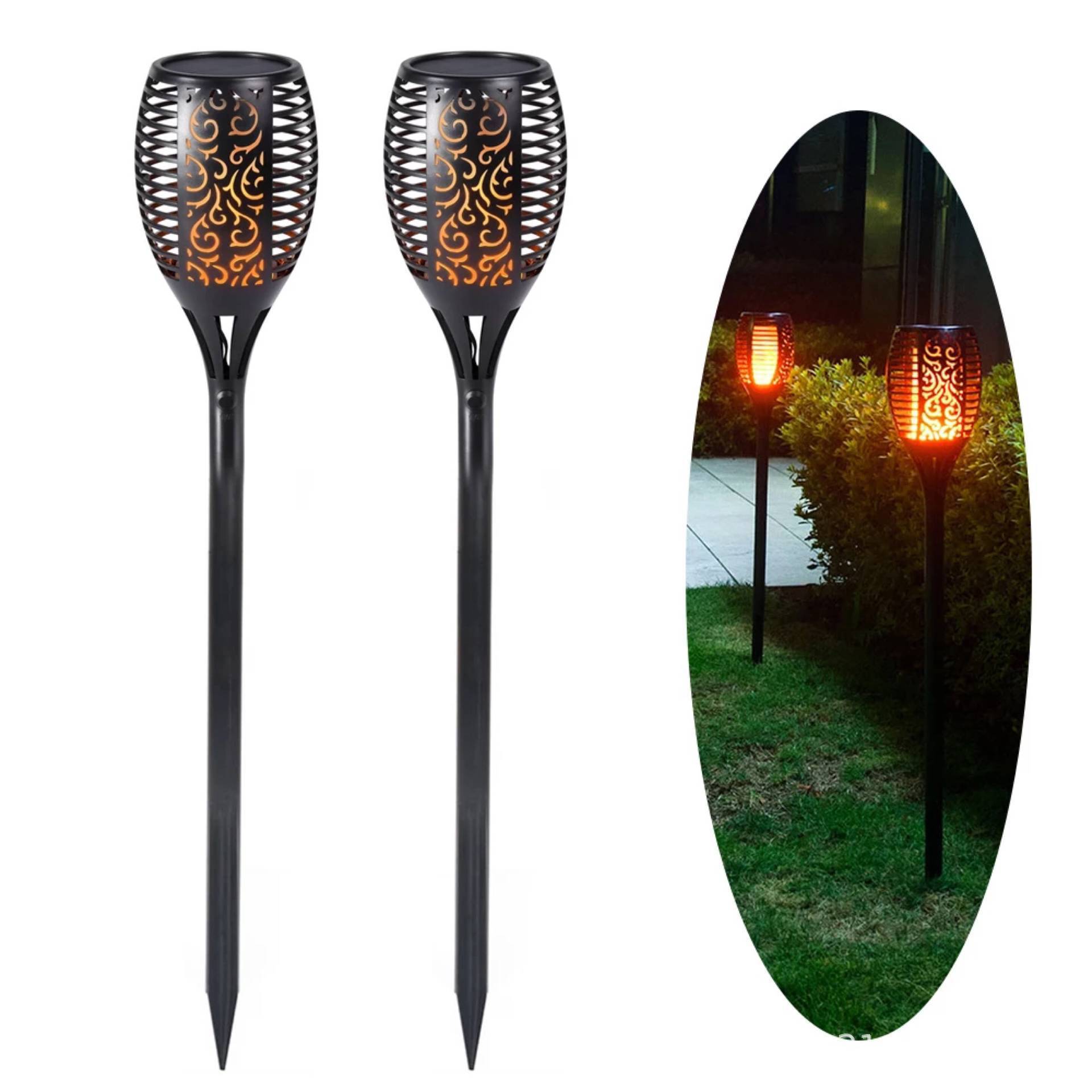 Flame Flickering Tiki Garden Torch Night Lights Outdoor Pathway Spike 12 Leds Solar Landscape Decoration For Lawn