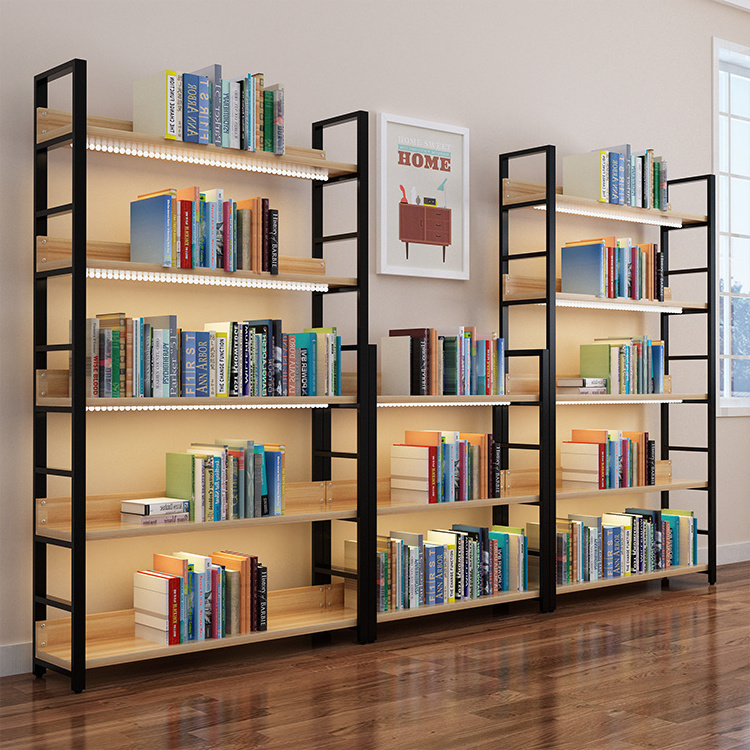 hot sale creative insert ladder chinese metal frame and wooden panel personality shelf book library bookshelf