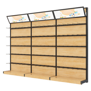 High Quality Beautiful Shelf Wood Floor Display Racks Supermarket Shelves Metal With 30 Hooks