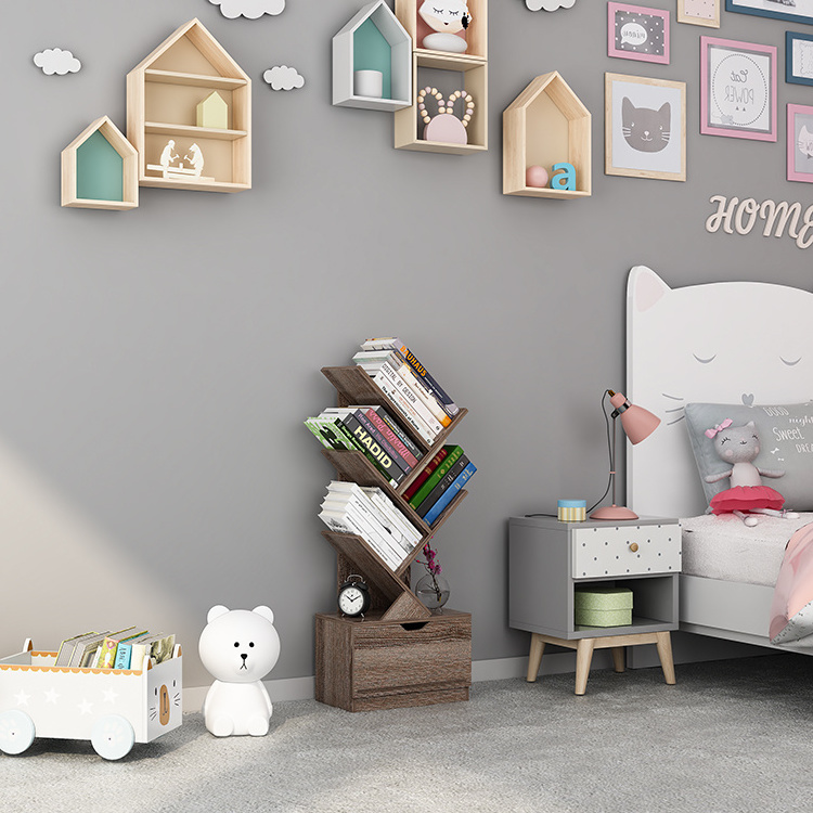 hot selling chinese simple mdf children shelf kids tree shaped bookshelf for home