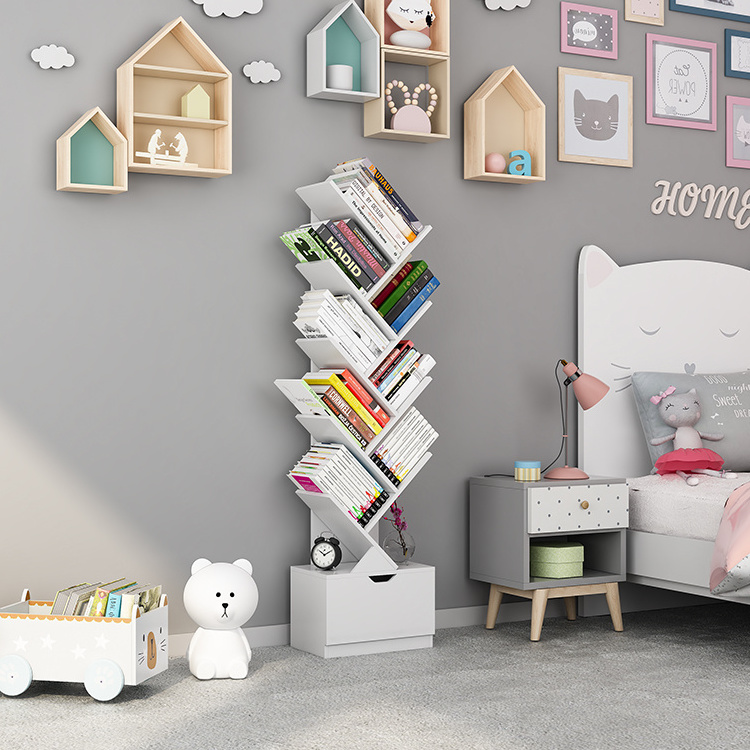 hot selling chinese simple mdf children shelf kids tree shaped bookshelf for home