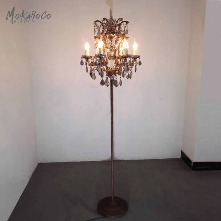 19th c. rococo iron crystal floor lamp smoke gray crystal lamp decoration and lanterns of restoring ancient floor lamp