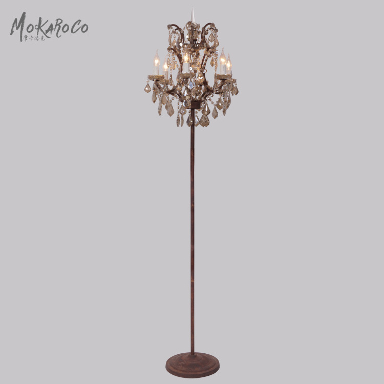 19th c. rococo iron crystal floor lamp smoke gray crystal lamp decoration and lanterns of restoring ancient floor lamp