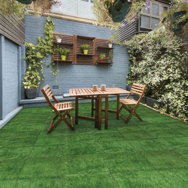 Easy Install Exterior Landscaping Synthetic Grass Deck Tiles Artificial Grass Turf for Playground