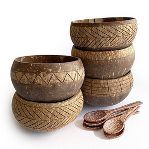 Natural hand engraved coconut bowl unique carved coconut shell bowl with creative design for food