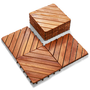 Premium acacia decking tiles 8 slats natural color cross pattern wood tiles for special flooring