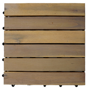 Outdoor Wooden Flooring Acacia Flooring Interlocking Decking Tiles Sandy Color 6 Slats Hard Wood