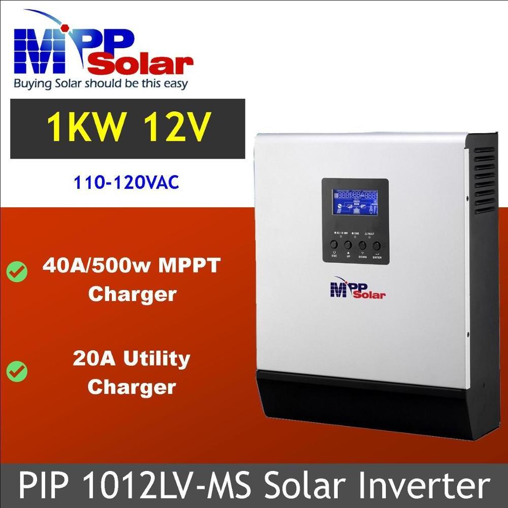 PIP1012LV-MS 1000w 1kva 110v 120v 12v MPP Solar inverter pure sine wave US type40A MPPT solar charger AC battery charger