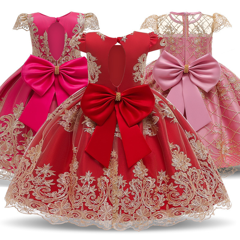 Latest Lace Children Dress Pattern Satin Frock Design Baby Girl Fashion Party Dress L5192