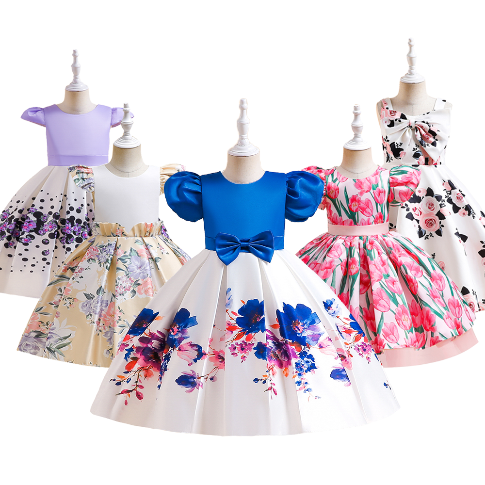 MQATZ Hot Sale Girls Summer Dress Satin Kids Evening Dresses Little Girl Party Wedding Princess