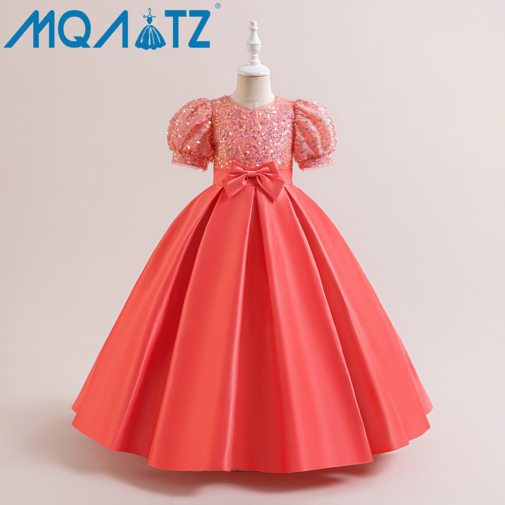 MQATZ Kids Dress Girls Wedding Tulle Lace Long Girl Dress Elegant Princess Party Pageant Formal Gown Dress For Teen Children