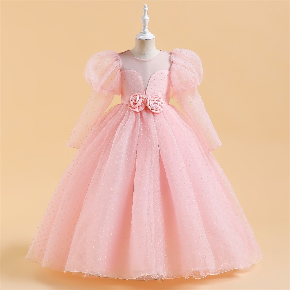 New Bridesmaid Long Sleeve Frock Girls Party Wedding Wear Children Dress 4 to 14 Years Old Kids Birthday Party Dress