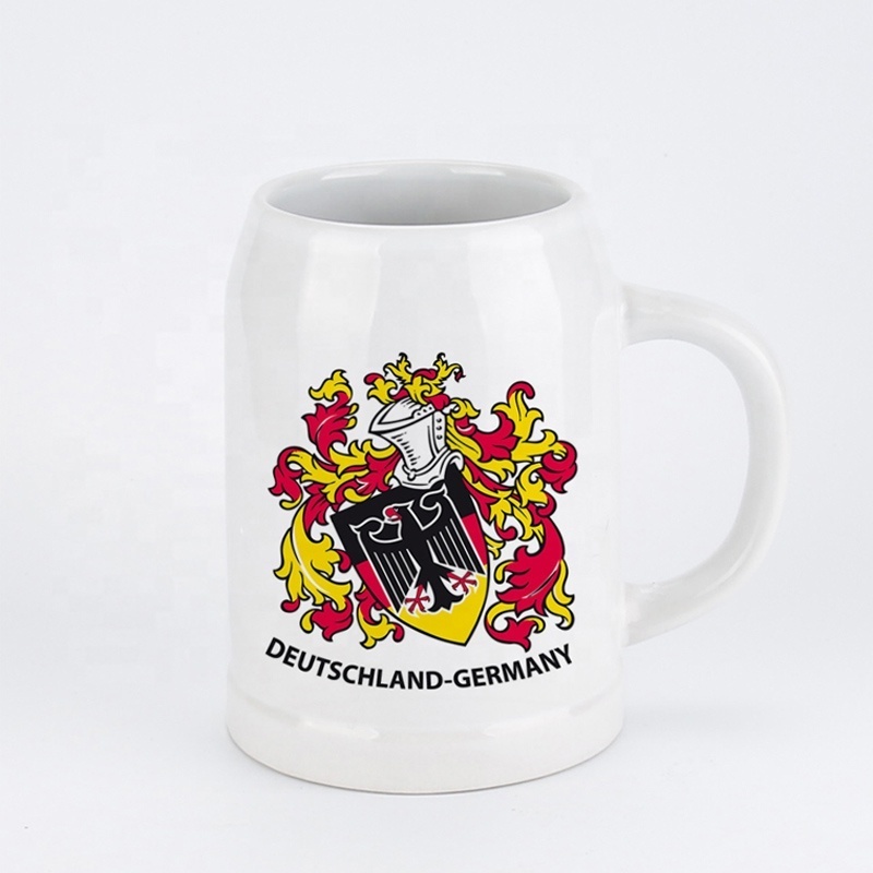 Custom 500ml-1000ml ceramic beer mug white cheap beer steins for sale