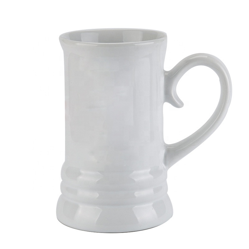 Custom 500ml-1000ml ceramic beer mug white cheap beer steins for sale