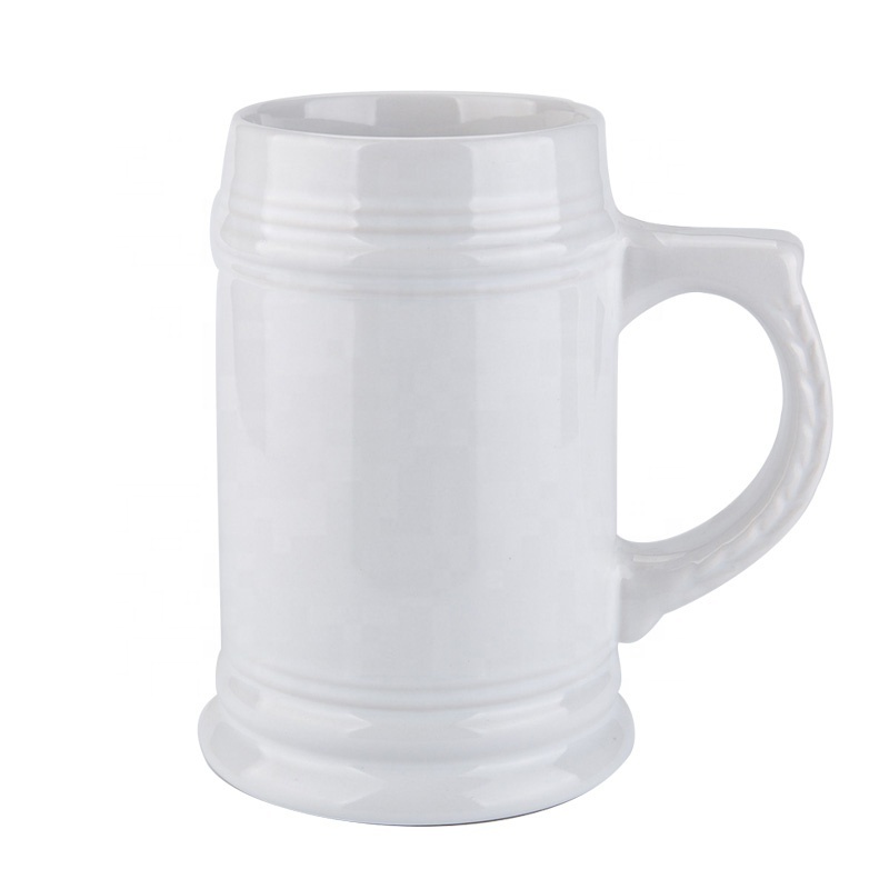 Custom 500ml-1000ml ceramic beer mug white cheap beer steins for sale