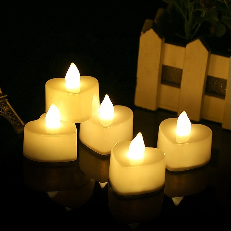 LED Tea Lights Flameless Candle with Sweet Romantic Love Heart Shaped for Home Decorations Wedding Birthday Party Celebrations