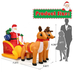 7.2ft Long Christmas Inflatable LED Lighted Santa on Sleigh with Reindeers and Gift Boxes