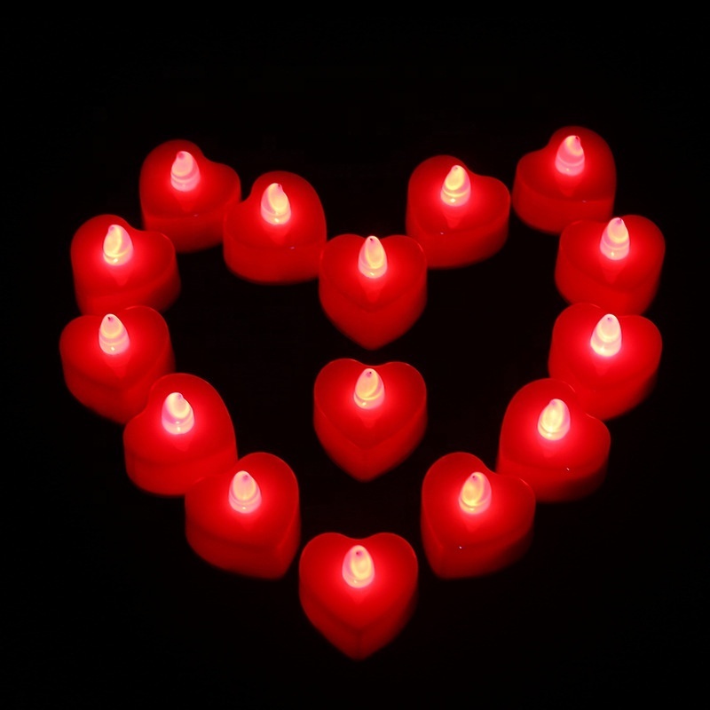 LED Tea Lights Flameless Candle with Sweet Romantic Love Heart Shaped for Home Decorations Wedding Birthday Party Celebrations