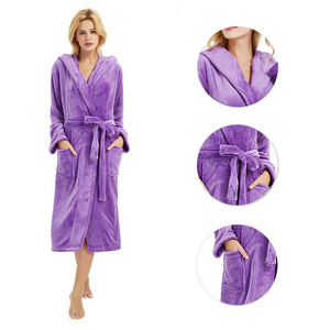 MQF1908W Fashion Plush hooded Robes for Women ,long Womens Fleece Robes Super Soft Warm Spa Bathrobe