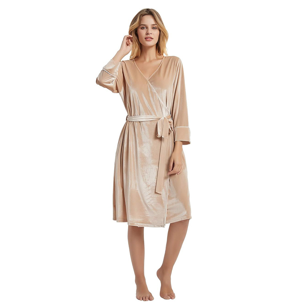 MQF wholesale loungewear silky Velvet Robes for women Soft Fuzzy Kimono Bridal Wedding nightgown velour nighty women