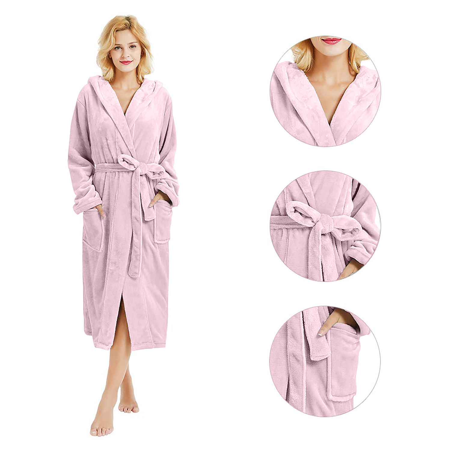 MQF1908W Fashion Plush hooded Robes for Women ,long Womens Fleece Robes Super Soft Warm Spa Bathrobe