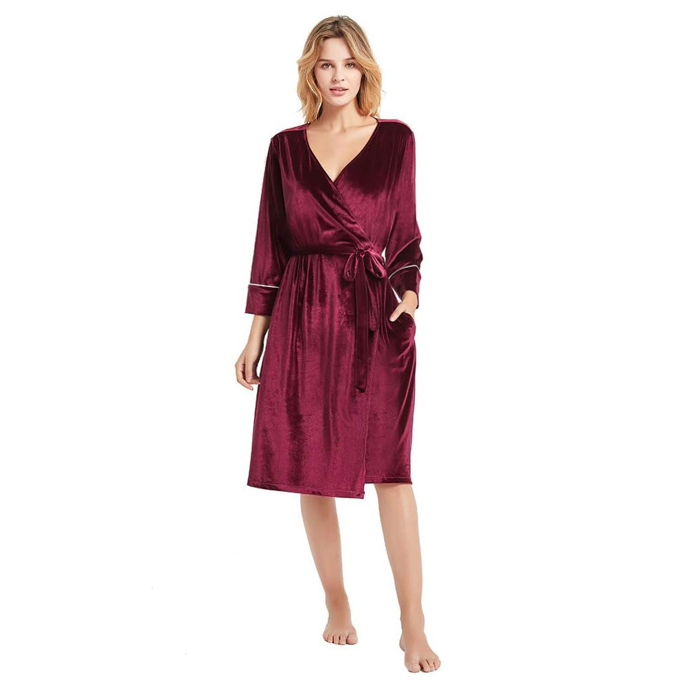 MQF wholesale loungewear silky Velvet Robes for women Soft Fuzzy Kimono Bridal Wedding nightgown velour nighty women