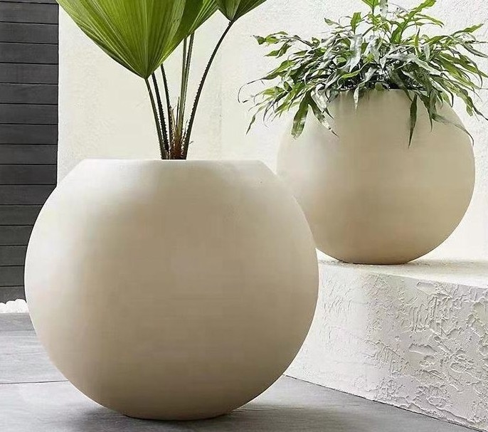 Customized Sphere Flower Pot Planters large Outdoor Fiber Clay Pots, fiberglass pots for plants, modern cement flower pot