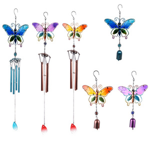 Metal craft glass ornament home clock wind chimes pipe pendant Butterfly wind chimes