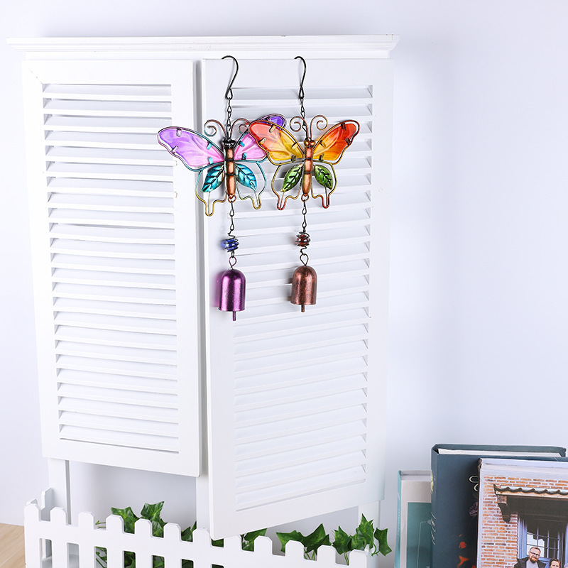 Metal craft glass ornament home clock wind chimes pipe pendant Butterfly wind chimes