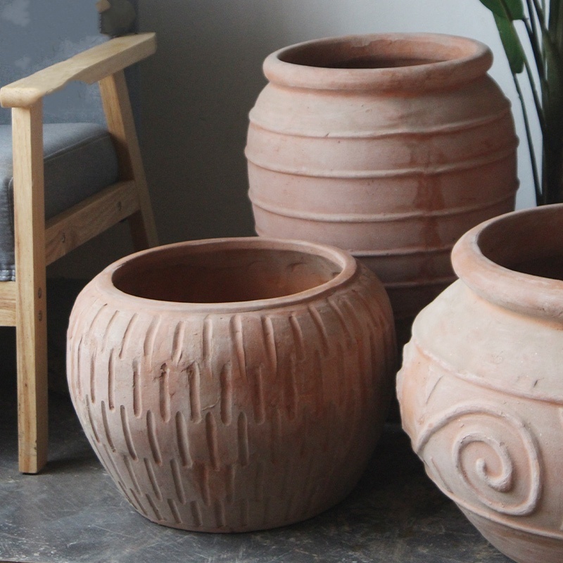 Ceramic Terracotta Flower Pots for Home Garden, Plant nursery Grow Planters for Hotel, Classic Red Flowerpot floor Vase