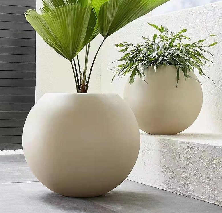 Nordic Big Sphere Fiberglass Flower Pot,Outdoor Planter Round Fiber Cement Concrete Pots for Plant Garden