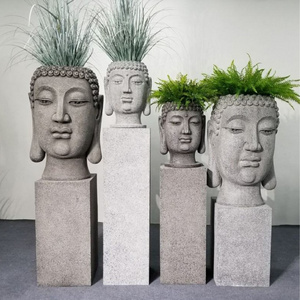 Large Buddha Head Sculpture Plant Pot, Fiberglass Planter for Decoration, Garden Decorative Modern Landscaping