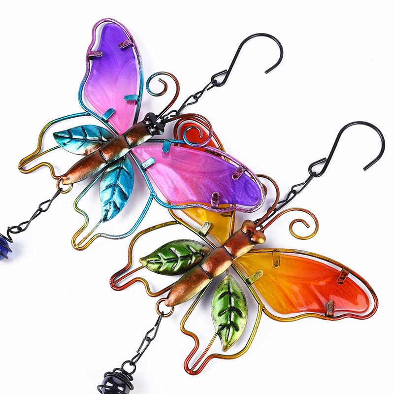 Metal craft glass ornament home clock wind chimes pipe pendant Butterfly wind chimes