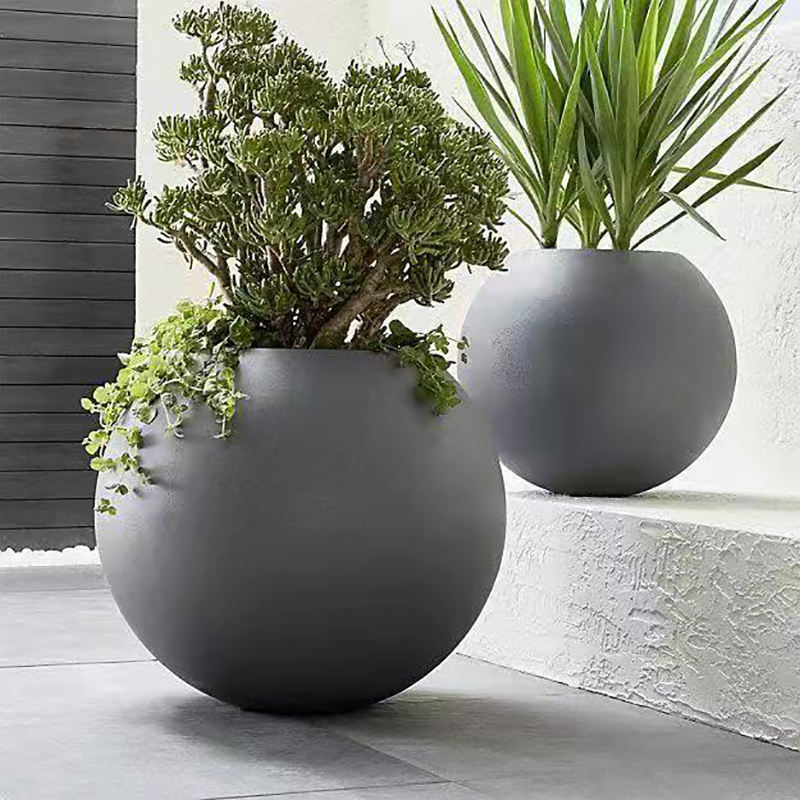 Nordic Big Sphere Fiberglass Flower Pot,Outdoor Planter Round Fiber Cement Concrete Pots for Plant Garden