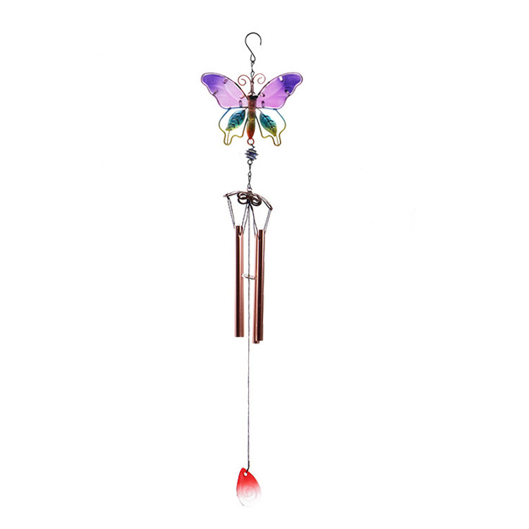 Metal craft glass ornament home clock wind chimes pipe pendant Butterfly wind chimes