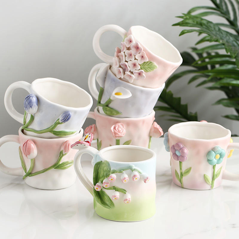 European Elegant vintage Flower Ceramic Afternoon Tea Coffee Cup coffee mugs with Saucer Set