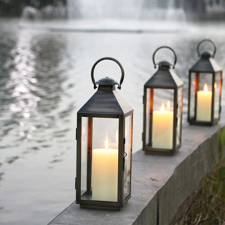 High Quality Modern Style Outdoor Decorative Led Candle Holder Metal Wind Lantern