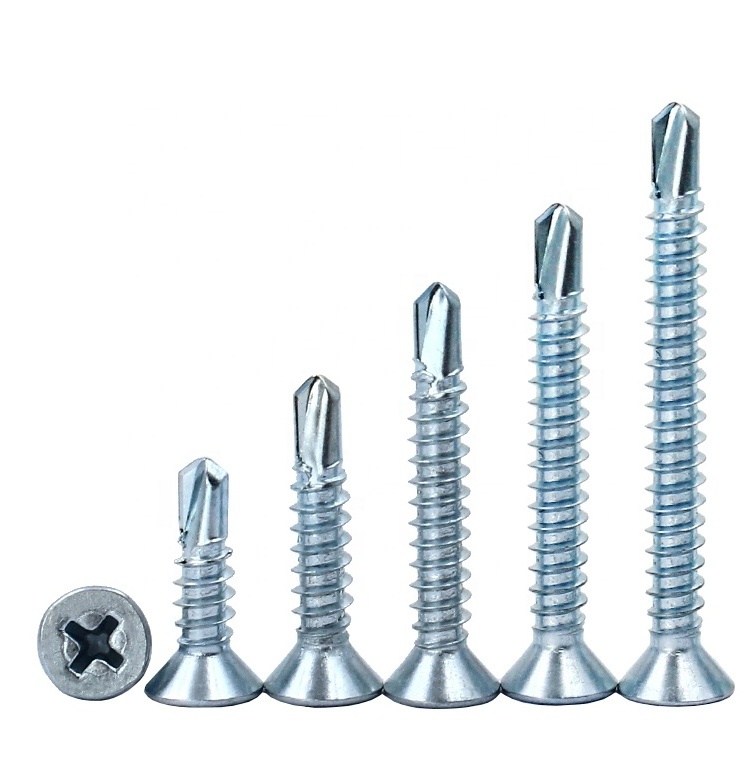 Carbon steel zinc Crosse recessed countersunk head drilling screws with tapping screws thread ISO15482