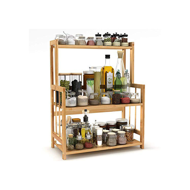 Bamboo Spice Rack Storage Shelves-3 tier Standing Pantry Shelf for kitchen counter storage,Bathroom Countertop Storage Organizer