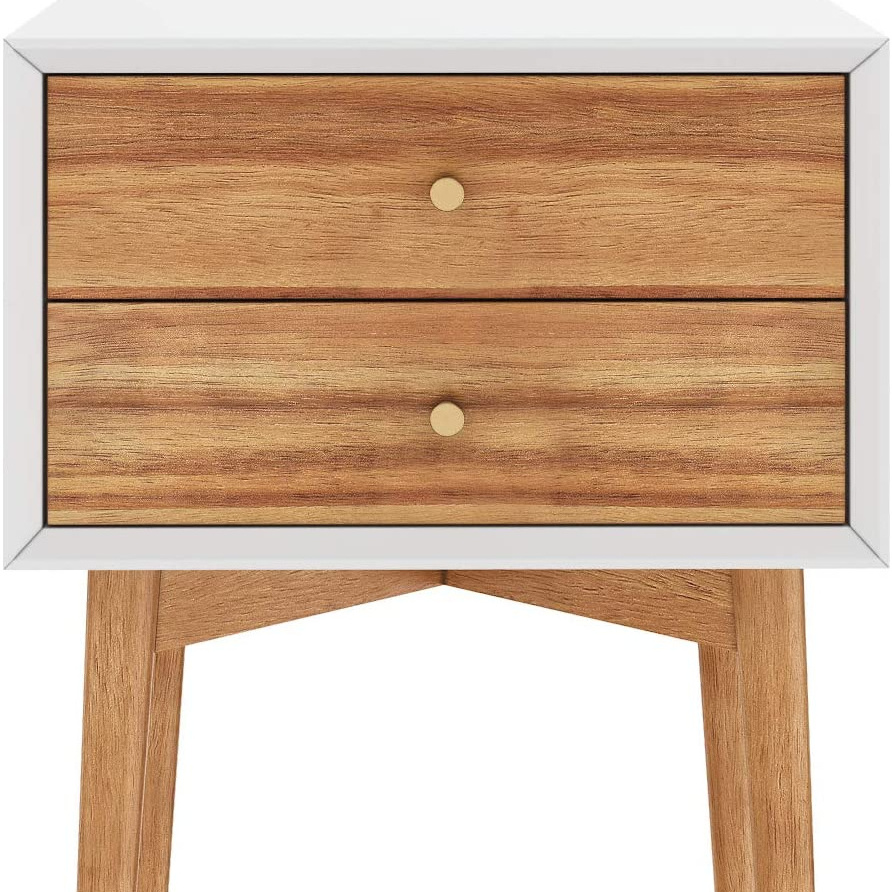 Harper Mid-Century Side, 2-Drawer Nightstand, Accent or End Table with Storage, Wood, White/Brown