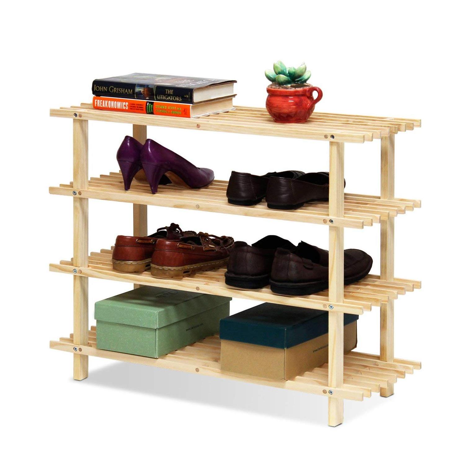 Shoe Rack Bench, 4 -Tier Bamboo Wooden Shoe Organizer Storage Shelf, Home Shelf Storage Cabinet for Shoes