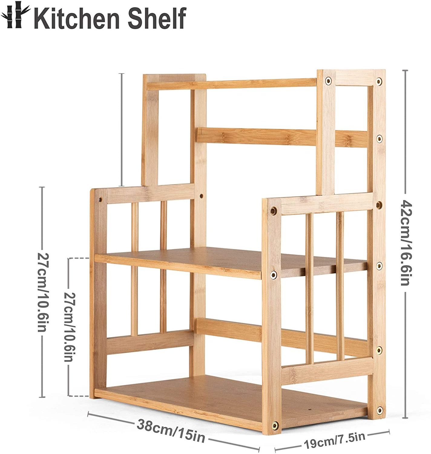 Bamboo Spice Rack Storage Shelves-3 tier Standing Pantry Shelf for kitchen counter storage,Bathroom Countertop Storage Organizer