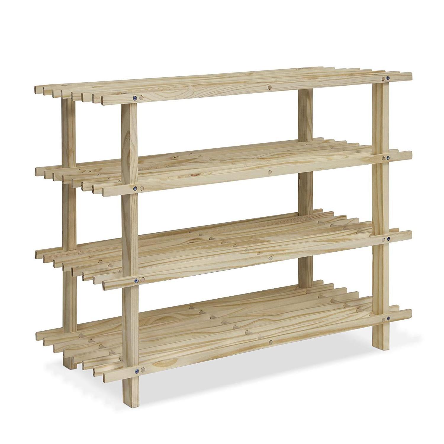 Shoe Rack Bench, 4 -Tier Bamboo Wooden Shoe Organizer Storage Shelf, Home Shelf Storage Cabinet for Shoes