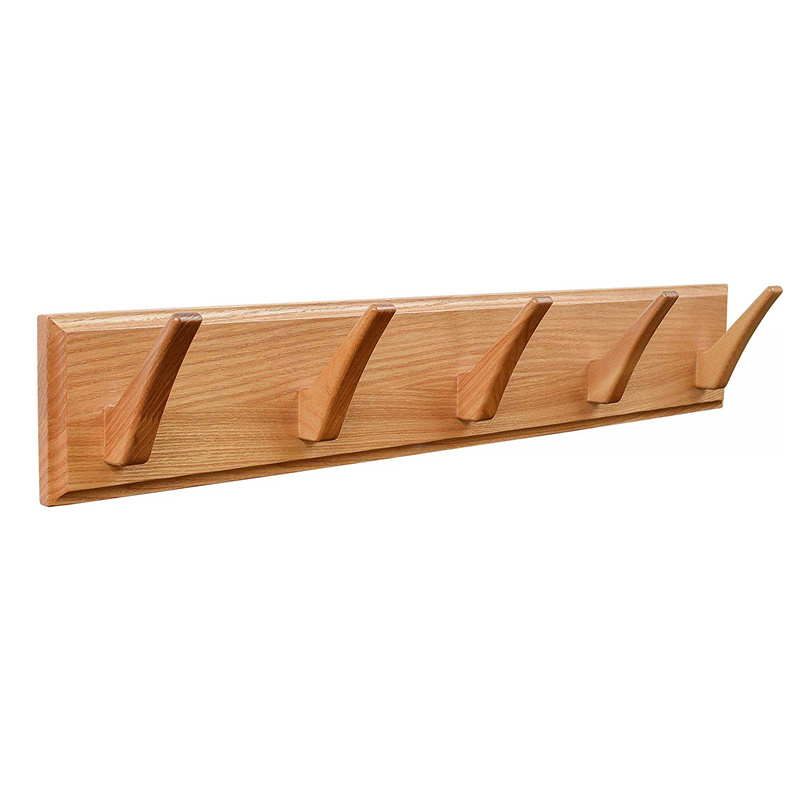 Wall Mounted Coat Rack, Wooden Bamboo Cloth Rack, 5-Hook Rail for The Entryway