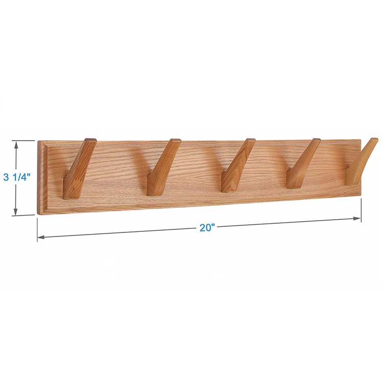 Wall Mounted Coat Rack, Wooden Bamboo Cloth Rack, 5-Hook Rail for The Entryway