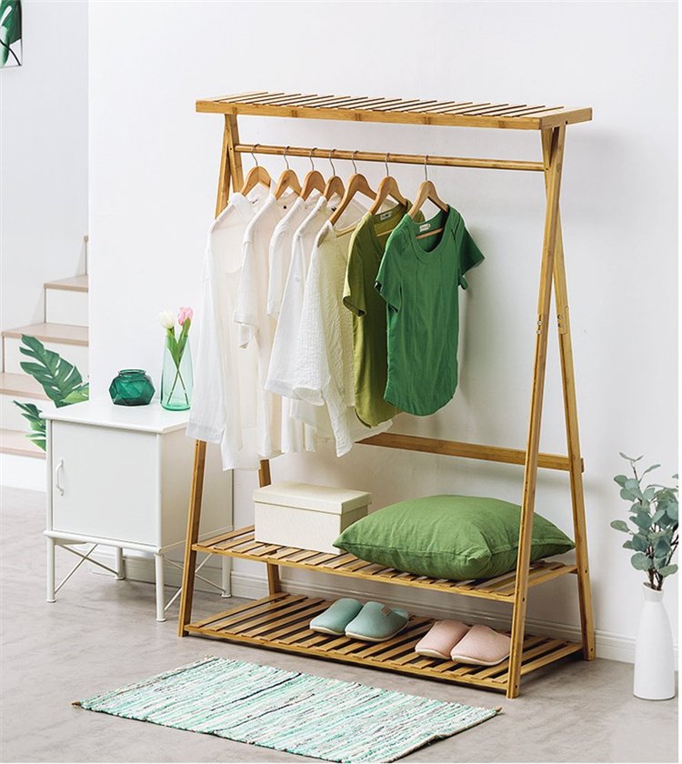 Bamboo Wooden Heavy Duty 2-Tier Storage Bedroom Shoe And Coat Rack