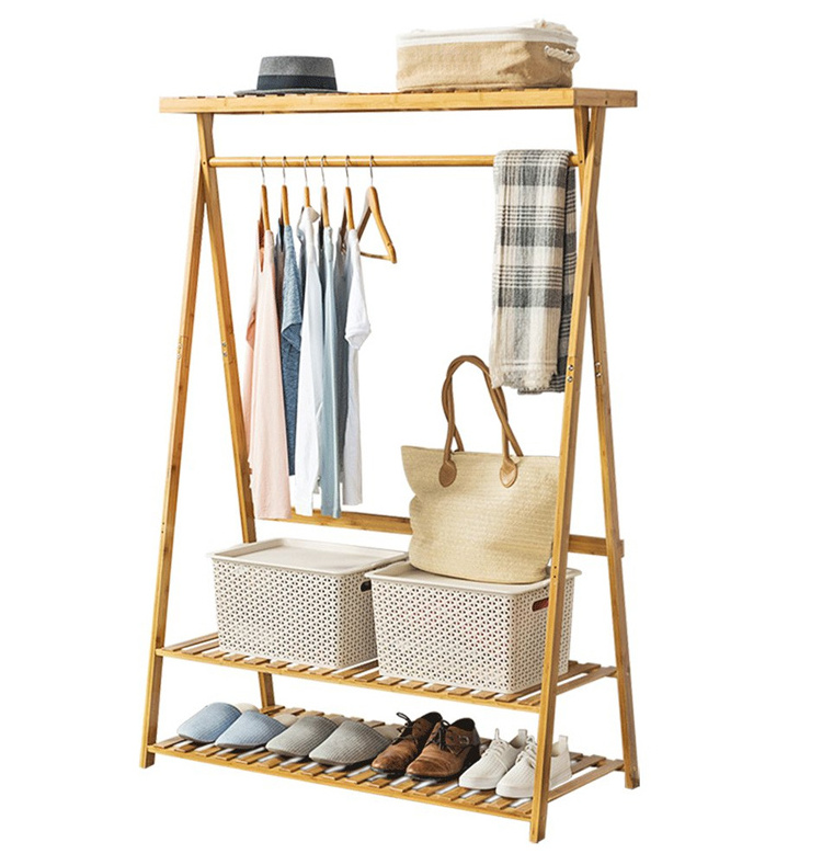 Bamboo Wooden Heavy Duty 2-Tier Storage Bedroom Shoe And Coat Rack